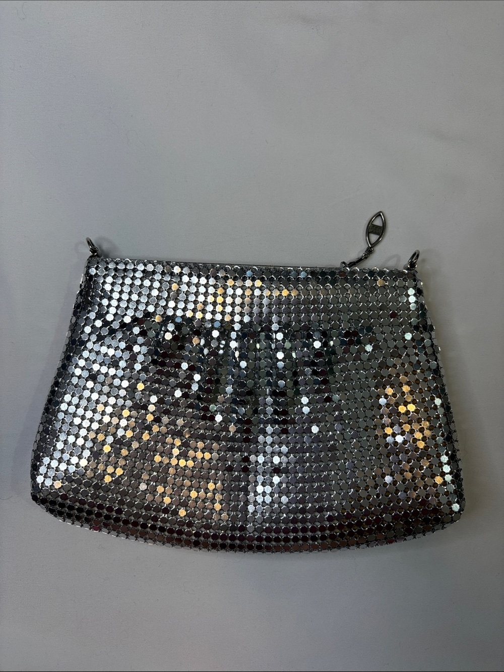 Vintage Retro Chainmail Clutch Metallic Sparkly Silver Disco Ball Crossbody Bag